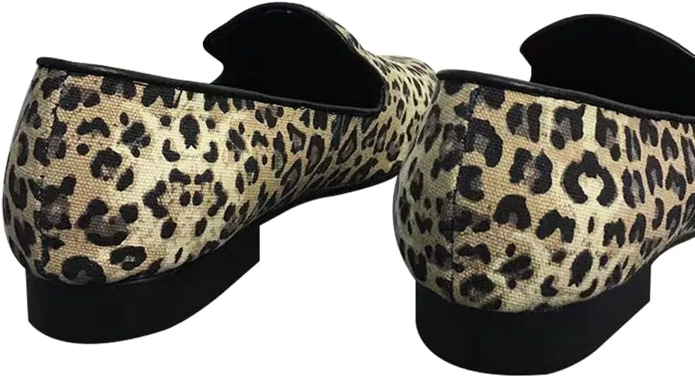 Loafers for Men - Canvas Leopard Print Loafers Slip-on Flat Cotton Wedding Dress Shoes…