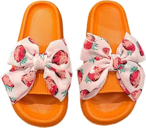 Loizziuy Strawberry Bow Slippers for Women Cute Fruit Design Indoor Flat Slides for Home, Hotel Bathroom Summer