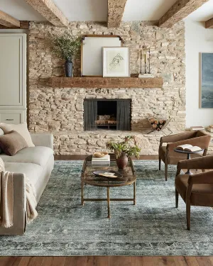 Loloi Magnolia Home by Joanna Gaines Banks Collection BAN-03 Blue/Lagoon 2'-3" x 3'-9" .13" Pile Height, Machine Washable, Accent Rug