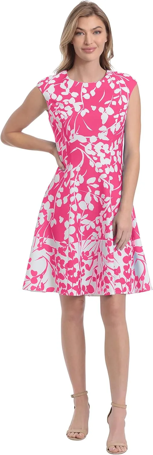 London Times Women's Cap Sleeve Fit and Flare-Elegant Summer Cocktail Graduation Garden Party Wedding Guest Dress