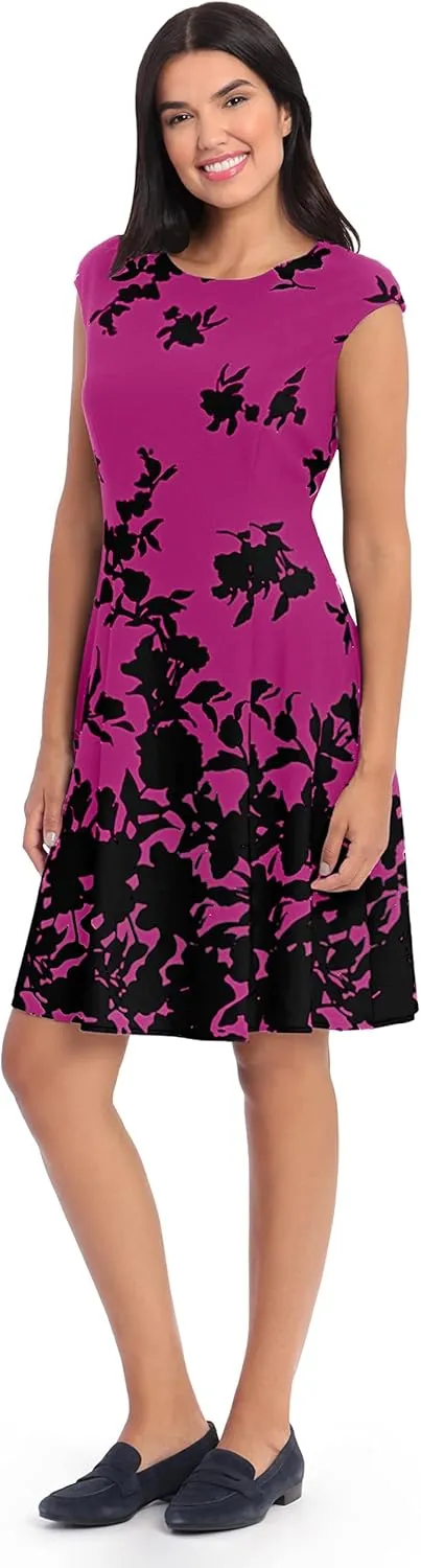 London Times Women's Cap Sleeve Fit and Flare-Elegant Summer Cocktail Graduation Garden Party Wedding Guest Dress