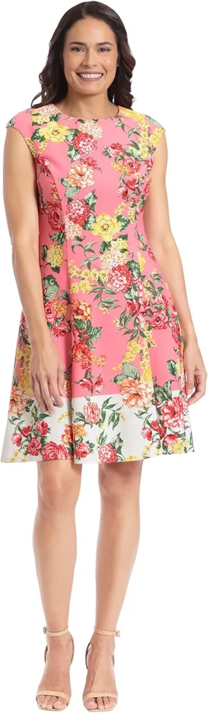 London Times Women's Cap Sleeve Fit and Flare-Elegant Summer Cocktail Graduation Garden Party Wedding Guest Dress