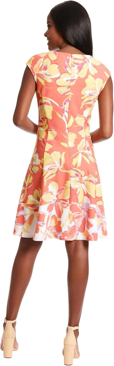 London Times Women's Cap Sleeve Fit and Flare-Elegant Summer Cocktail Graduation Garden Party Wedding Guest Dress