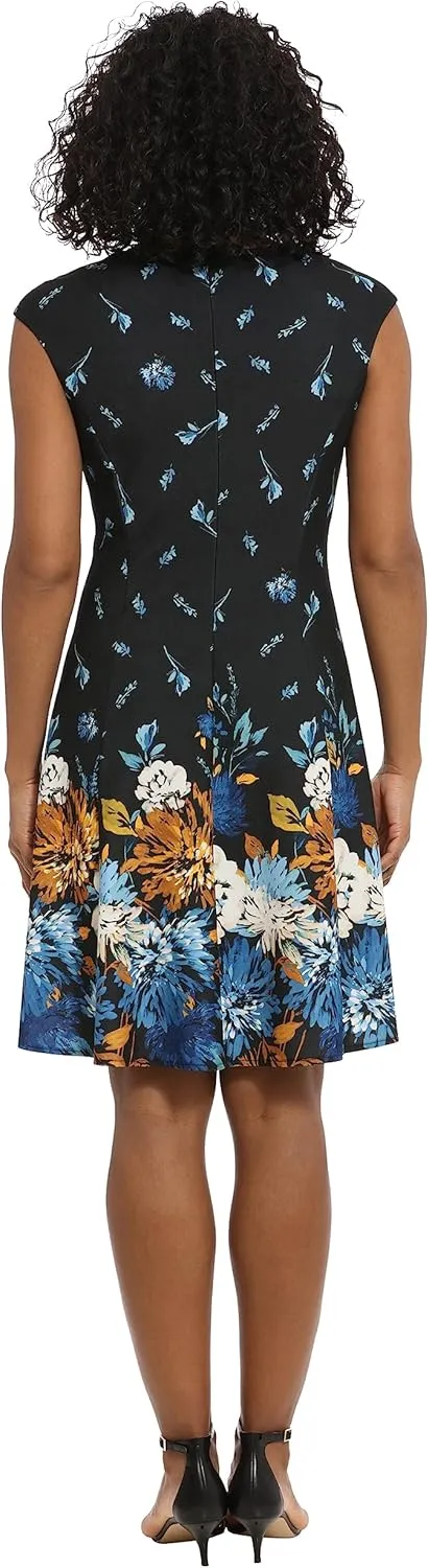 London Times Women's Cap Sleeve Fit and Flare-Elegant Summer Cocktail Graduation Garden Party Wedding Guest Dress