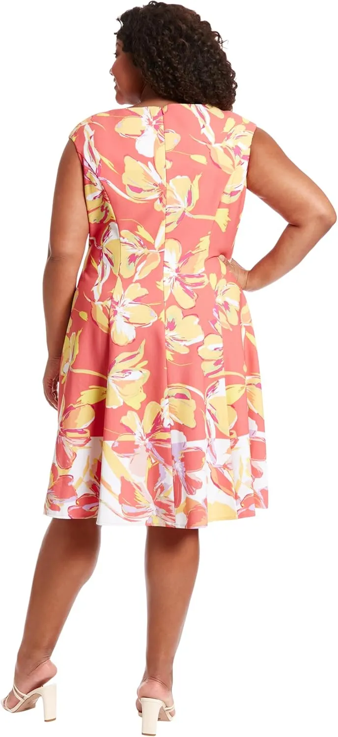 London Times Women's Cap Sleeve Fit and Flare-Elegant Summer Cocktail Graduation Garden Party Wedding Guest Dress