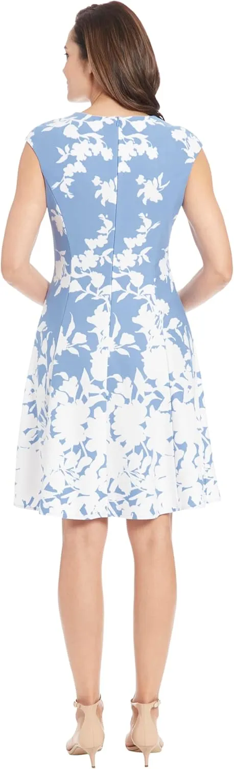 London Times Women's Cap Sleeve Fit and Flare-Elegant Summer Cocktail Graduation Garden Party Wedding Guest Dress