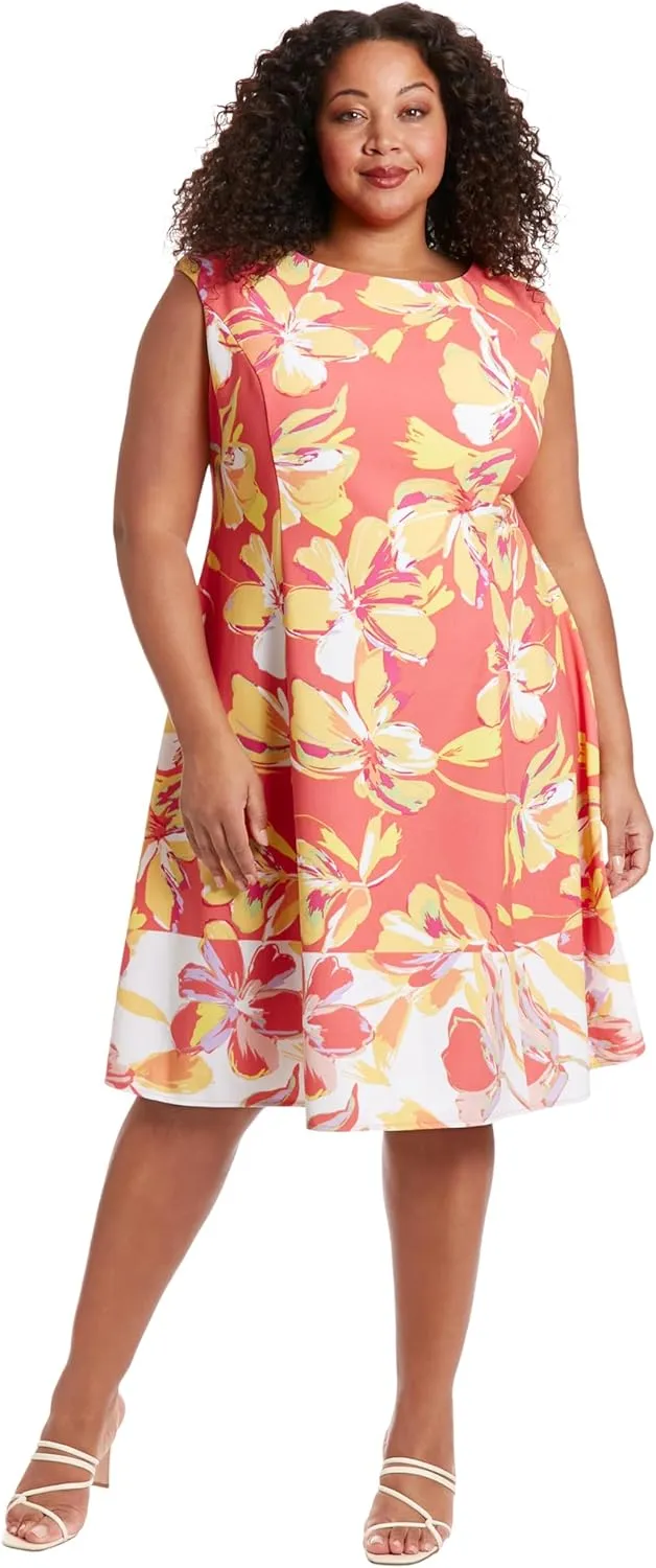 London Times Women's Cap Sleeve Fit and Flare-Elegant Summer Cocktail Graduation Garden Party Wedding Guest Dress