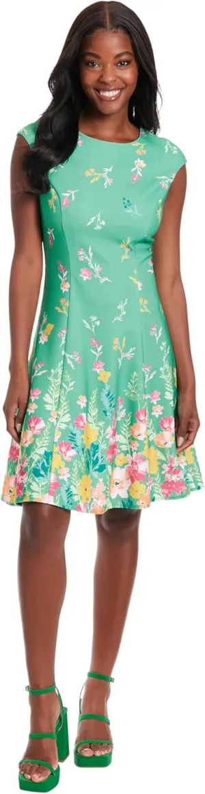 London Times Women's Cap Sleeve Fit and Flare-Elegant Summer Cocktail Graduation Garden Party Wedding Guest Dress
