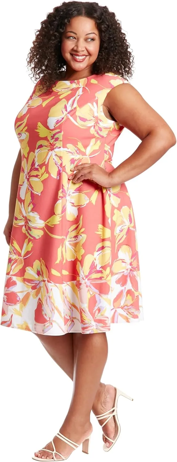 London Times Women's Cap Sleeve Fit and Flare-Elegant Summer Cocktail Graduation Garden Party Wedding Guest Dress
