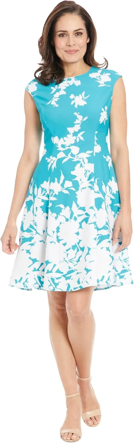 London Times Women's Cap Sleeve Fit and Flare-Elegant Summer Cocktail Graduation Garden Party Wedding Guest Dress