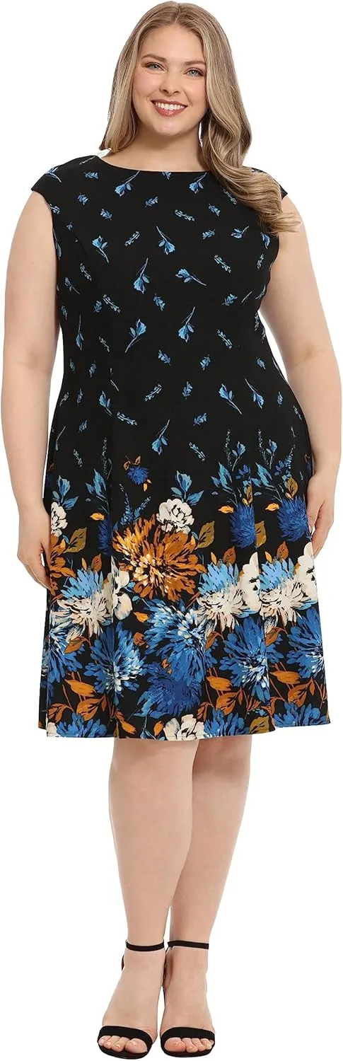 London Times Women's Cap Sleeve Fit and Flare-Elegant Summer Cocktail Graduation Garden Party Wedding Guest Dress