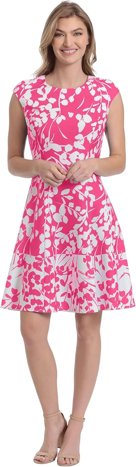 London Times Women's Cap Sleeve Fit and Flare-Elegant Summer Cocktail Graduation Garden Party Wedding Guest Dress