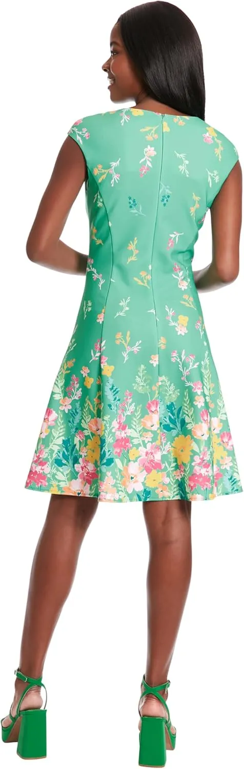 London Times Women's Cap Sleeve Fit and Flare-Elegant Summer Cocktail Graduation Garden Party Wedding Guest Dress