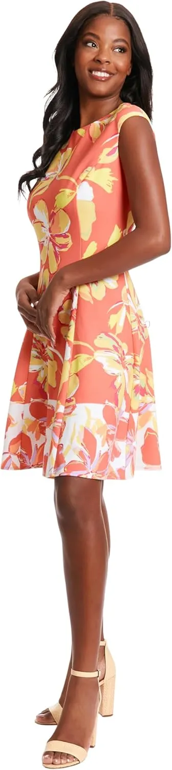 London Times Women's Cap Sleeve Fit and Flare-Elegant Summer Cocktail Graduation Garden Party Wedding Guest Dress