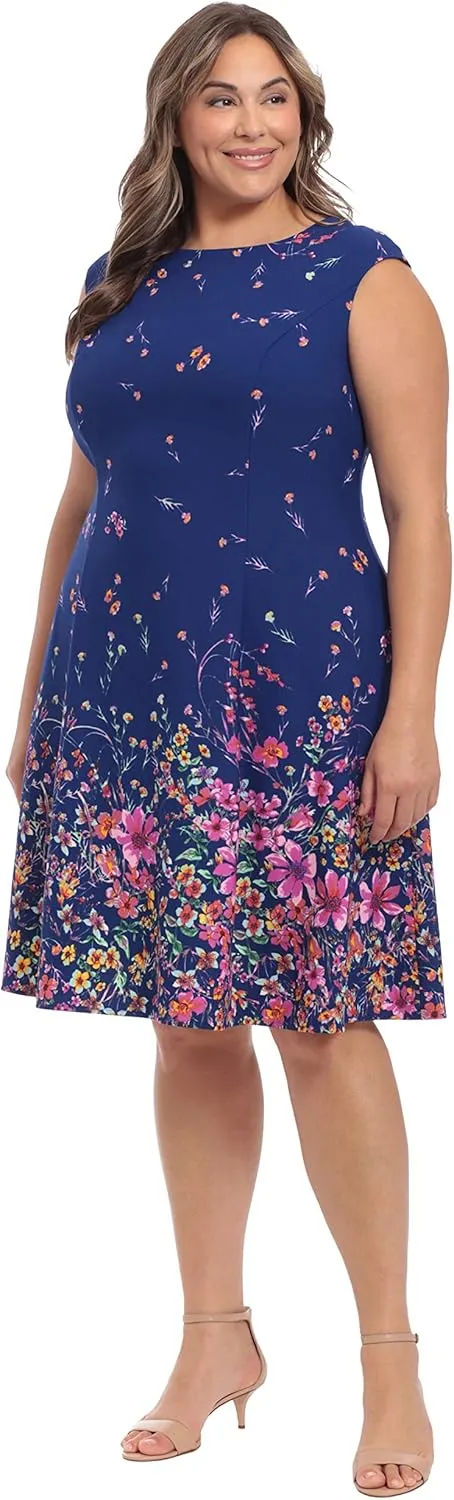 London Times Women's Cap Sleeve Fit and Flare-Elegant Summer Cocktail Graduation Garden Party Wedding Guest Dress