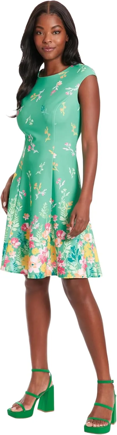 London Times Women's Cap Sleeve Fit and Flare-Elegant Summer Cocktail Graduation Garden Party Wedding Guest Dress