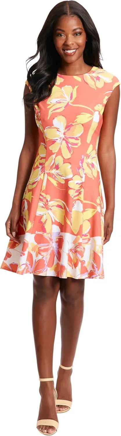London Times Women's Cap Sleeve Fit and Flare-Elegant Summer Cocktail Graduation Garden Party Wedding Guest Dress