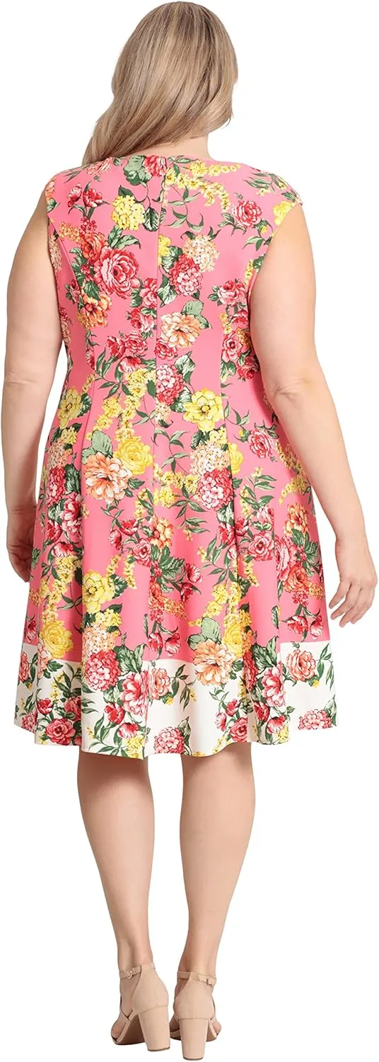 London Times Women's Cap Sleeve Fit and Flare-Elegant Summer Cocktail Graduation Garden Party Wedding Guest Dress