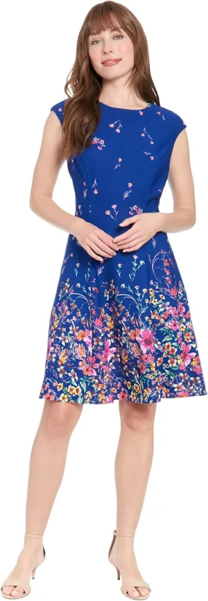 London Times Women's Cap Sleeve Fit and Flare-Elegant Summer Cocktail Graduation Garden Party Wedding Guest Dress