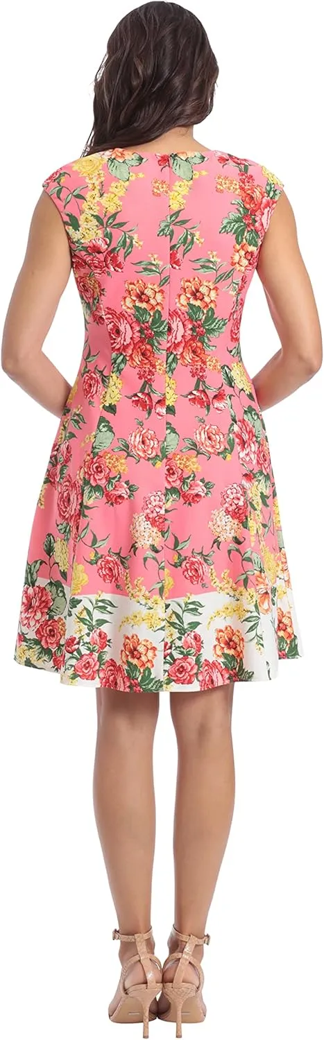 London Times Women's Cap Sleeve Fit and Flare-Elegant Summer Cocktail Graduation Garden Party Wedding Guest Dress