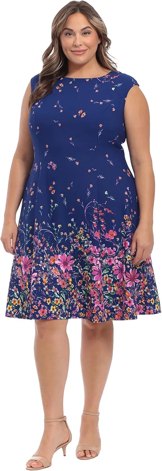 London Times Women's Cap Sleeve Fit and Flare-Elegant Summer Cocktail Graduation Garden Party Wedding Guest Dress