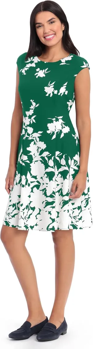 London Times Women's Cap Sleeve Fit and Flare-Elegant Summer Cocktail Graduation Garden Party Wedding Guest Dress