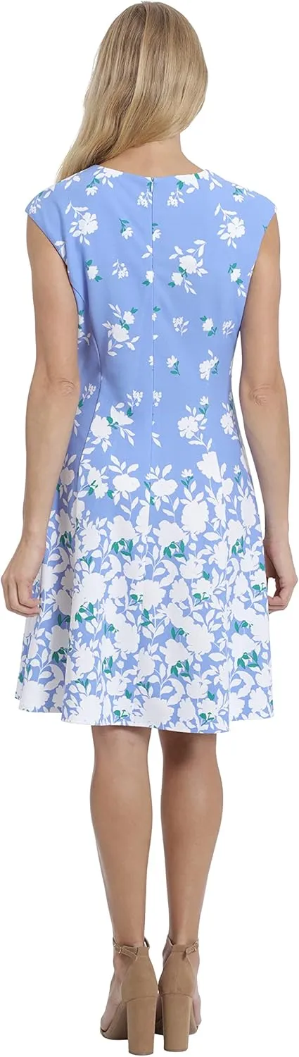 London Times Women's Cap Sleeve Fit and Flare-Elegant Summer Cocktail Graduation Garden Party Wedding Guest Dress