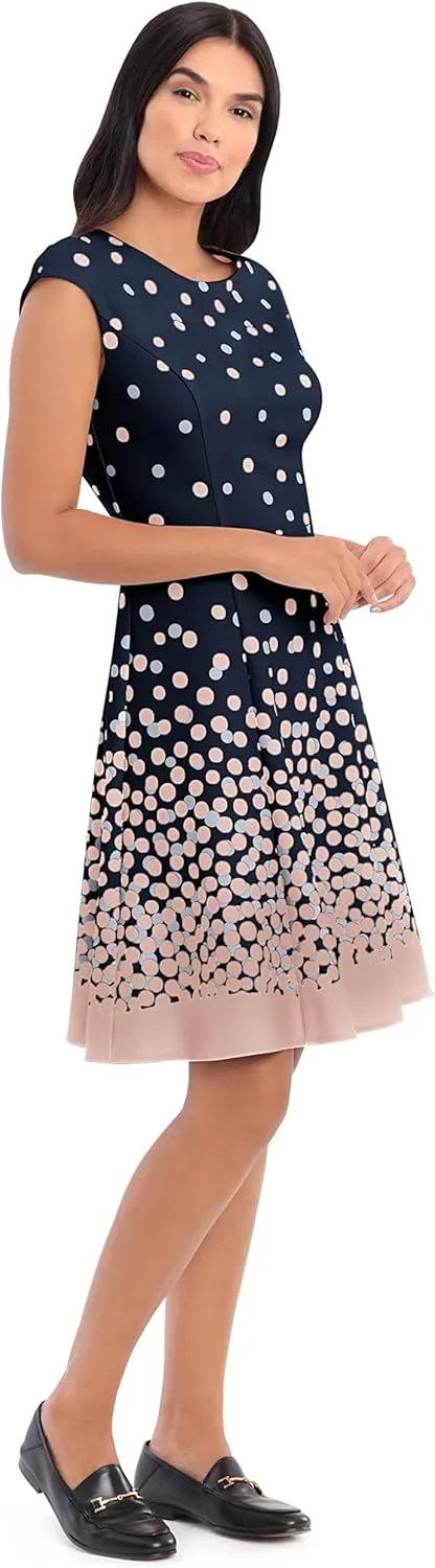 London Times Women's Cap Sleeve Fit and Flare-Elegant Summer Cocktail Graduation Garden Party Wedding Guest Dress