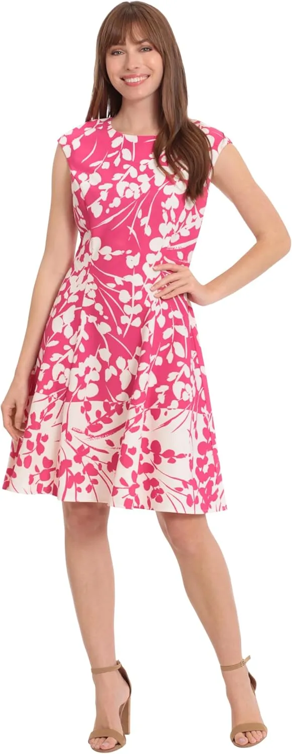 London Times Women's Cap Sleeve Fit and Flare-Elegant Summer Cocktail Graduation Garden Party Wedding Guest Dress