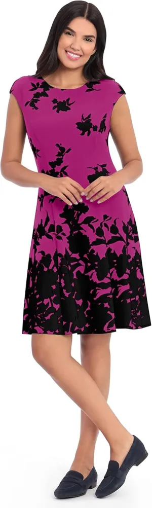 London Times Women's Cap Sleeve Fit and Flare-Elegant Summer Cocktail Graduation Garden Party Wedding Guest Dress