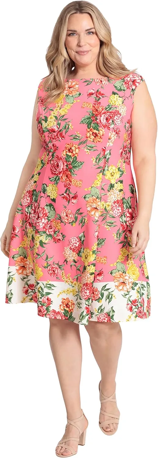 London Times Women's Cap Sleeve Fit and Flare-Elegant Summer Cocktail Graduation Garden Party Wedding Guest Dress