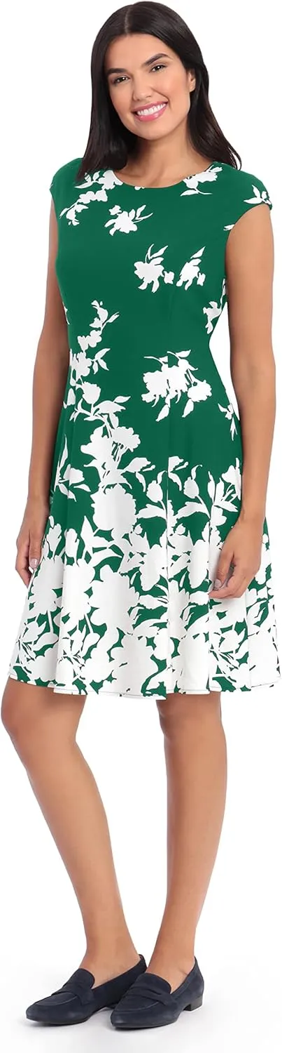 London Times Women's Cap Sleeve Fit and Flare-Elegant Summer Cocktail Graduation Garden Party Wedding Guest Dress