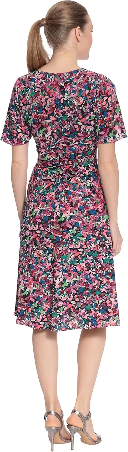 London Times Women's Petite Ruched Waist Dress