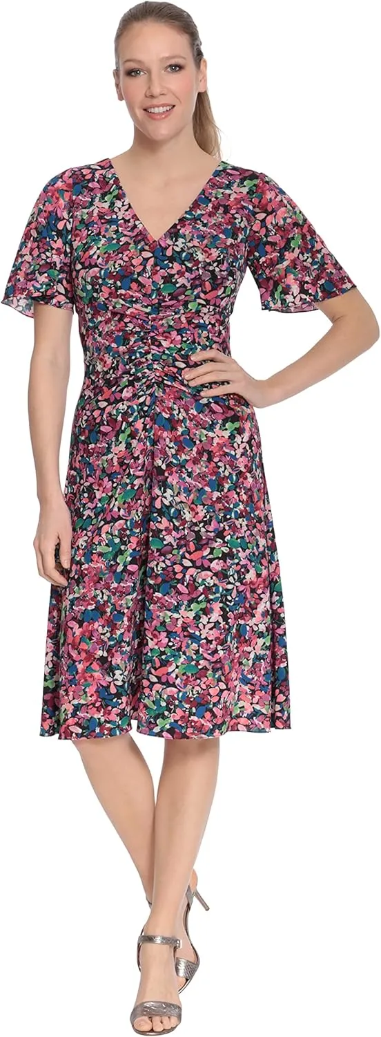 London Times Women's Petite Ruched Waist Dress