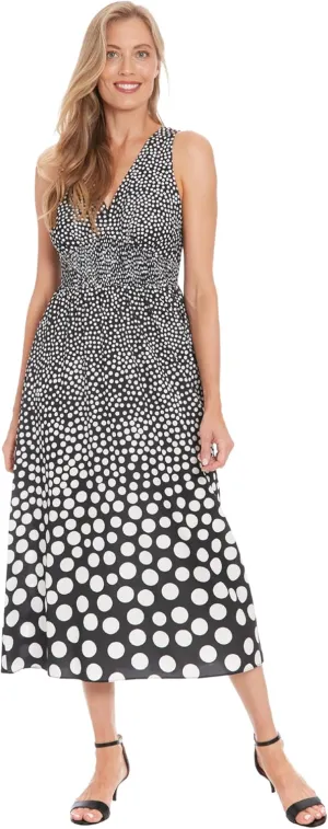 London Times Women's Sleeveless V-Neck Midi Pleated A-line Skirt-Elegant Cocktail Wedding Guest Dress