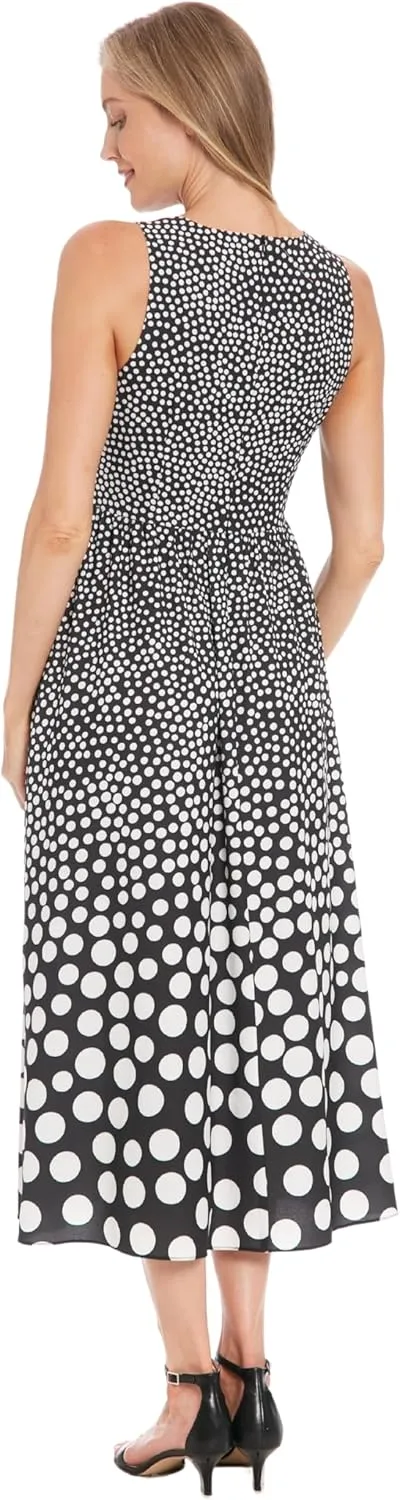London Times Women's Sleeveless V-Neck Midi Pleated A-line Skirt-Elegant Cocktail Wedding Guest Dress