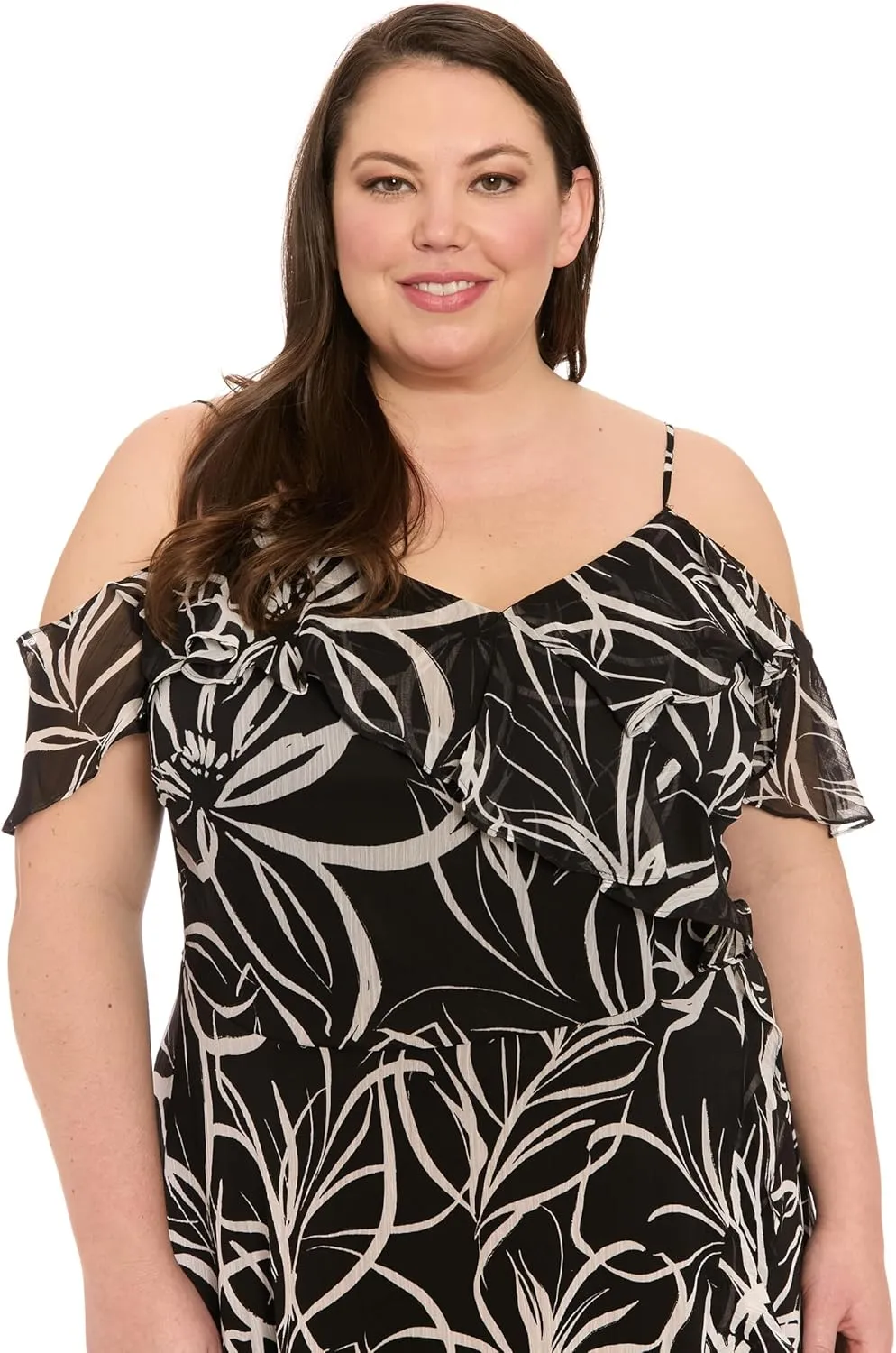 London Times Women's Sweetheart Neckline Cold Shoulder Wrap Maxi Ruffle Hem-Special Occasion Dresses