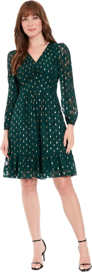 London Times Women's V-Neck Ruched Waist Tiered Skirt Dress