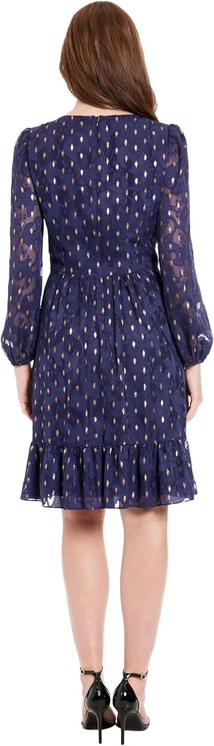 London Times Women's V-Neck Ruched Waist Tiered Skirt Dress
