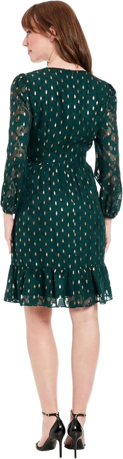 London Times Women's V-Neck Ruched Waist Tiered Skirt Dress