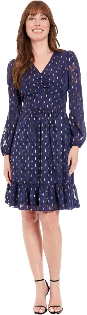 London Times Women's V-Neck Ruched Waist Tiered Skirt Dress