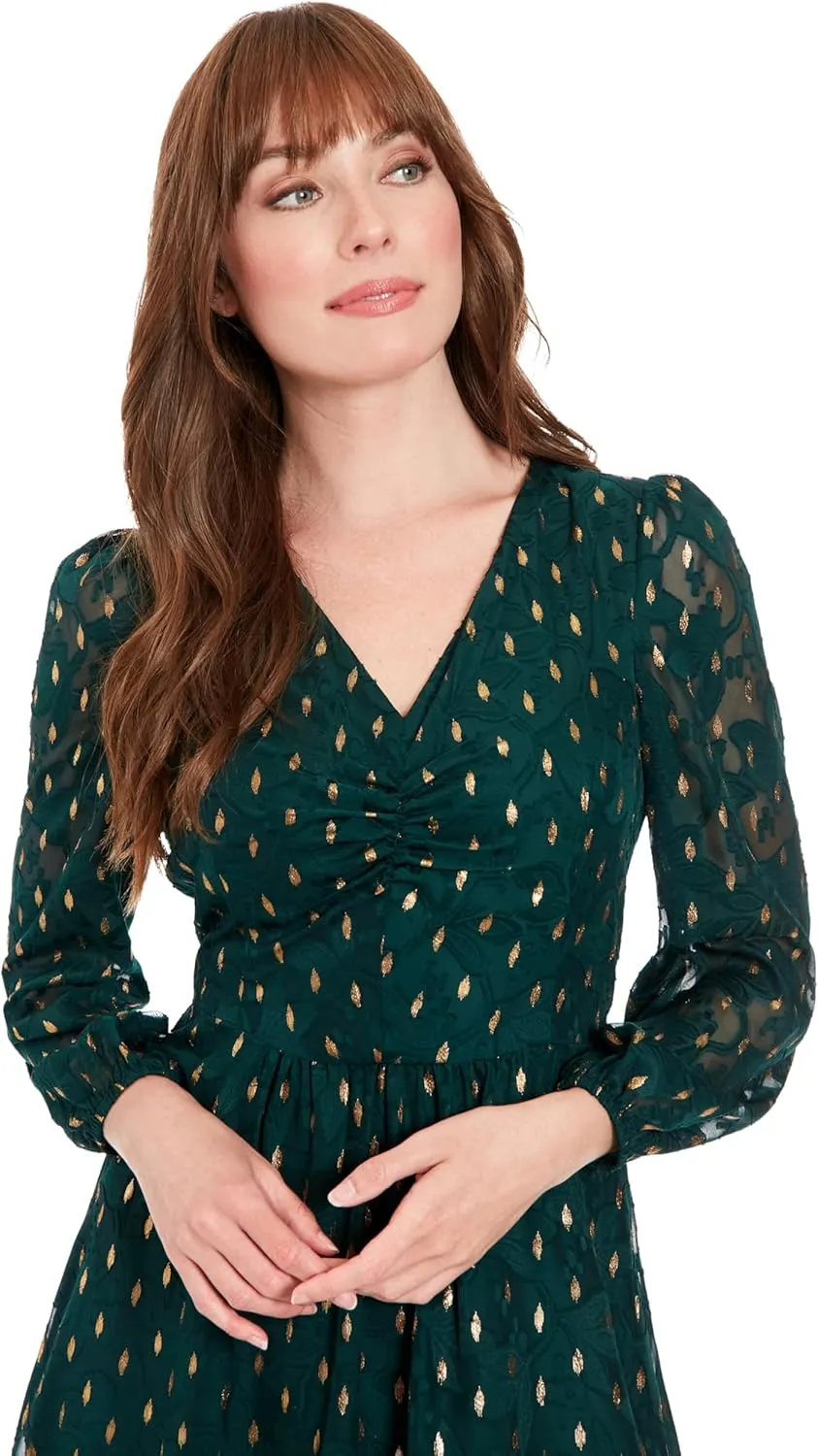 London Times Women's V-Neck Ruched Waist Tiered Skirt Dress