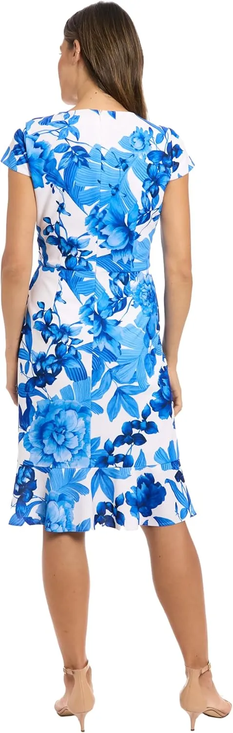 London Times Women's Wrap Flutter Cap Sleeves-Knee Length-Elegant V-Neck Wedding Guest Dress