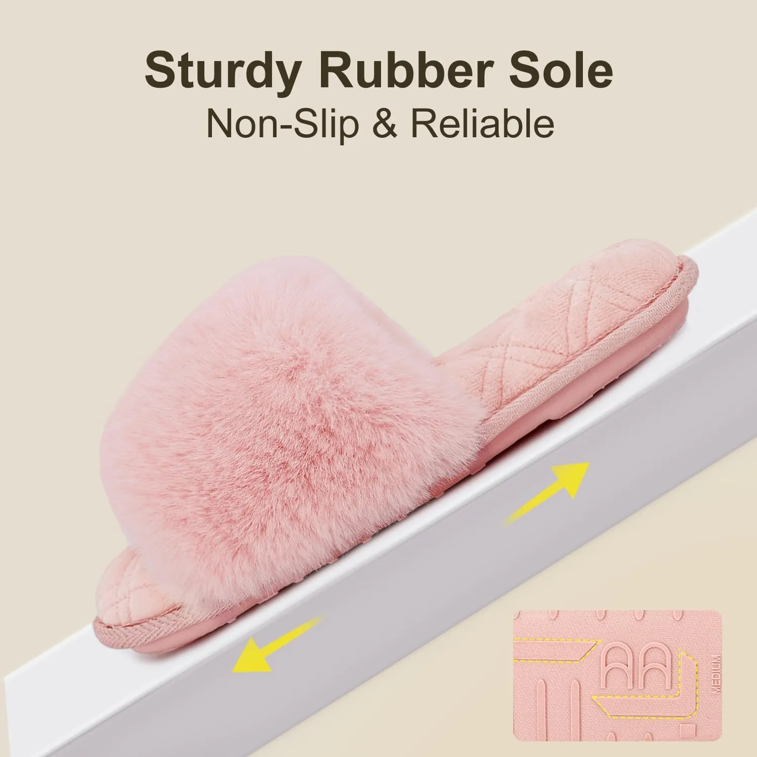LongBay Women's Fuzzy Faux Fur Memory Foam Cozy Flat Spa Slide Slippers Comfy Open Toe Slip On House Shoes Sandals