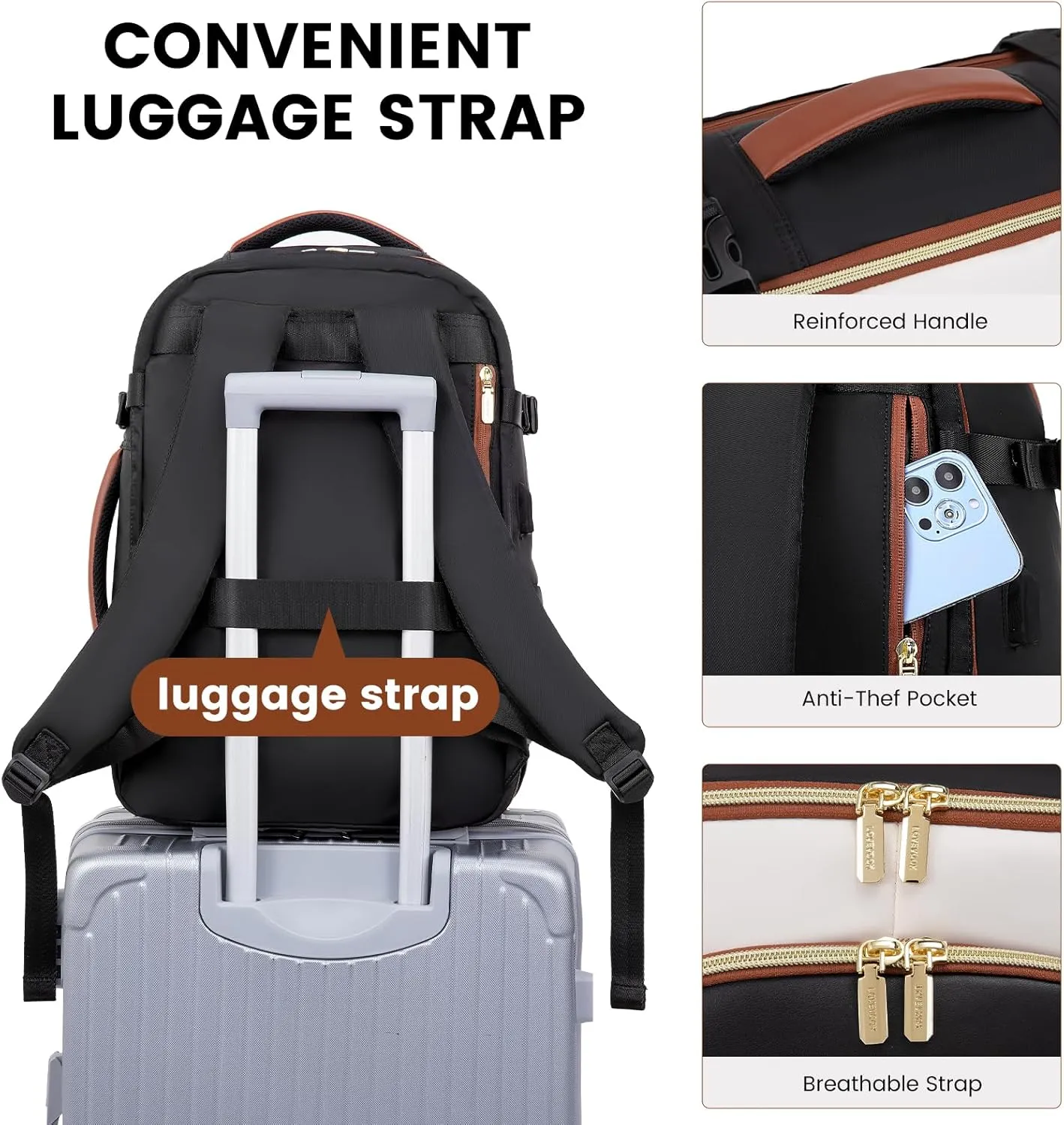 LOVEVOOK Travel Backpack for Women & Men, 40L Carry On Backpack, Personal Item Bag with 3 Packing Cubes, Business Weekender Overnight Luggage Daypack, Fits 17 Inch Laptop, Black Beige