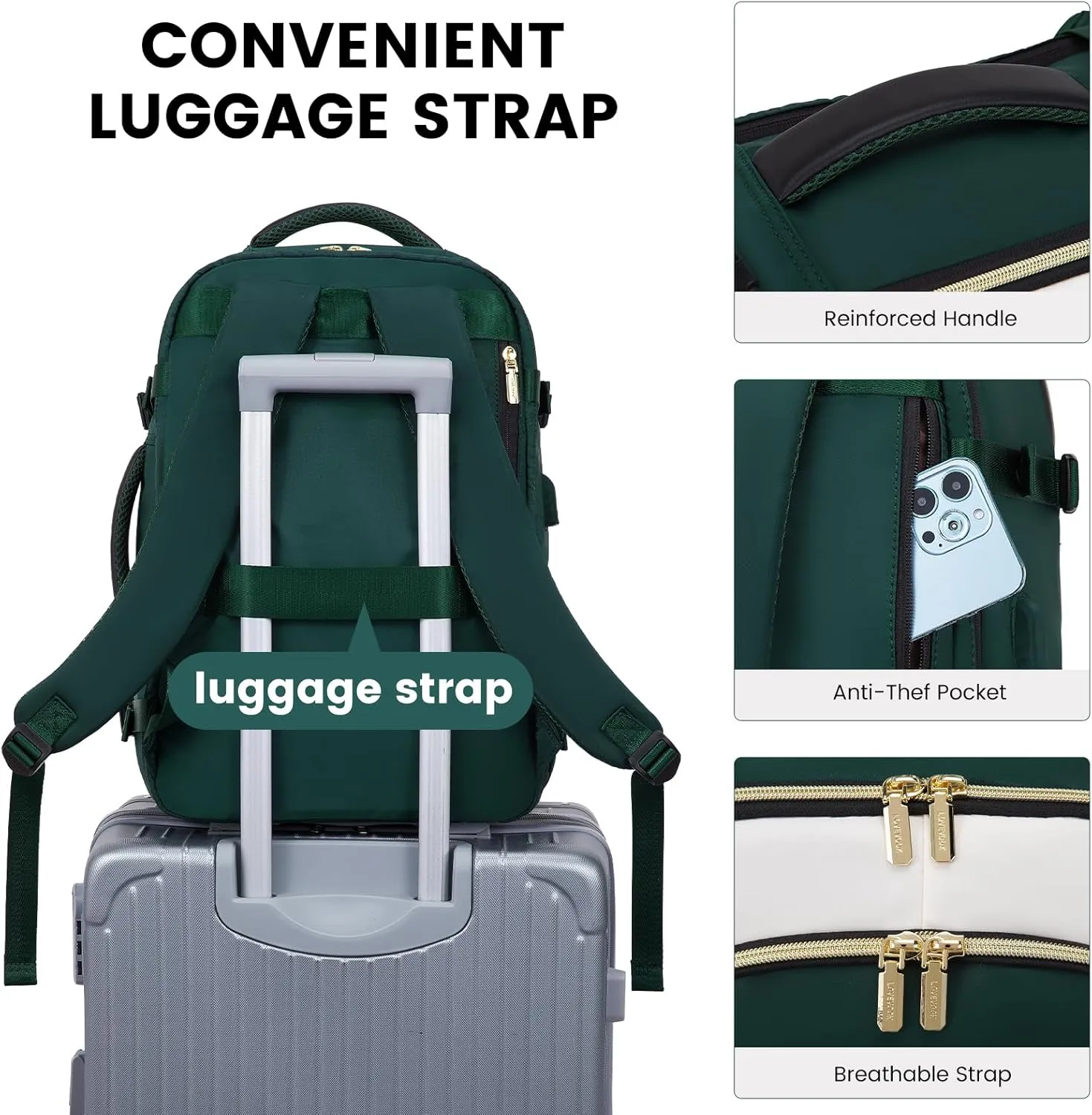 LOVEVOOK Travel Backpack for Women & Men, 45L Carry On Backpack, Personal Item Bag with 3 Packing Cubes, Business Weekender Overnight Luggage Daypack, Fits 18 Inch Laptop, Green Beige