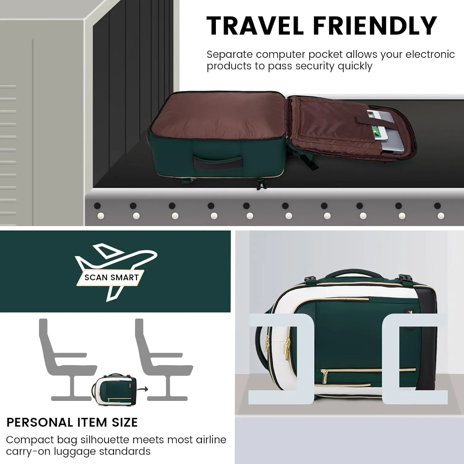 LOVEVOOK Travel Backpack for Women & Men, 45L Carry On Backpack, Personal Item Bag with 3 Packing Cubes, Business Weekender Overnight Luggage Daypack, Fits 18 Inch Laptop, Green Beige