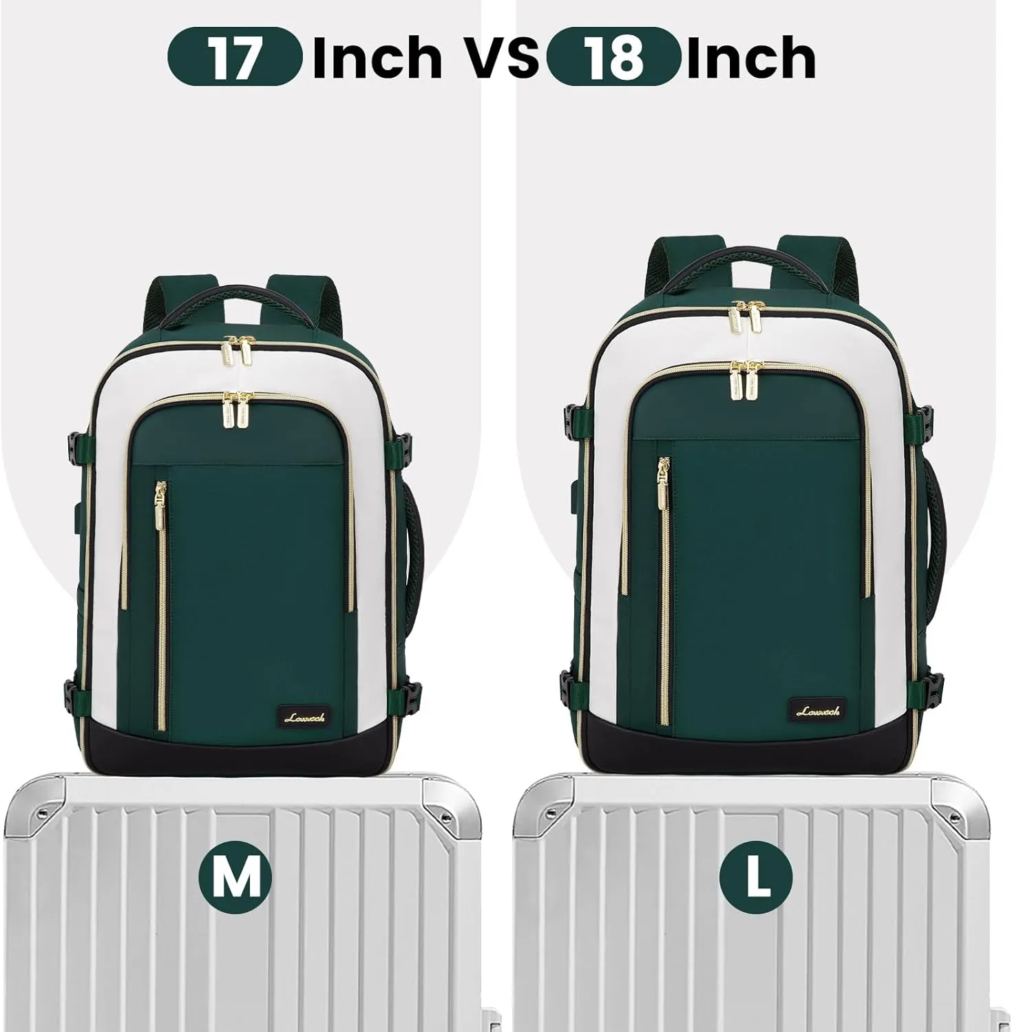 LOVEVOOK Travel Backpack for Women & Men, 45L Carry On Backpack, Personal Item Bag with 3 Packing Cubes, Business Weekender Overnight Luggage Daypack, Fits 18 Inch Laptop, Green Beige