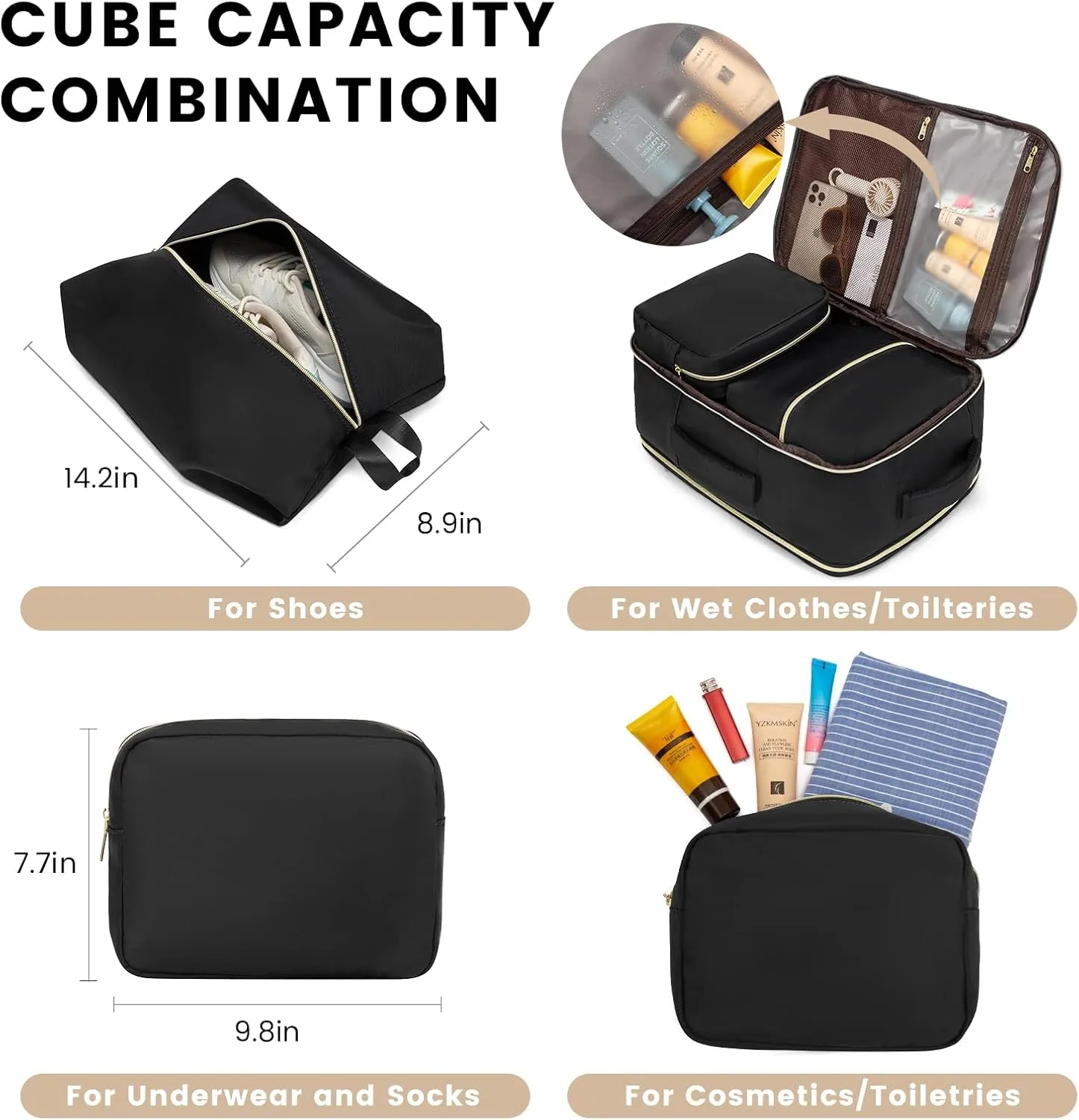 LOVEVOOK Travel Backpack With 3 Packing Cubes,Large Carry on Backpack as Personal Item Airline Approved,50L Waterproof Daypack Travel Bag TSA Fit 18inch Laptop Luggage With USB Charging Port