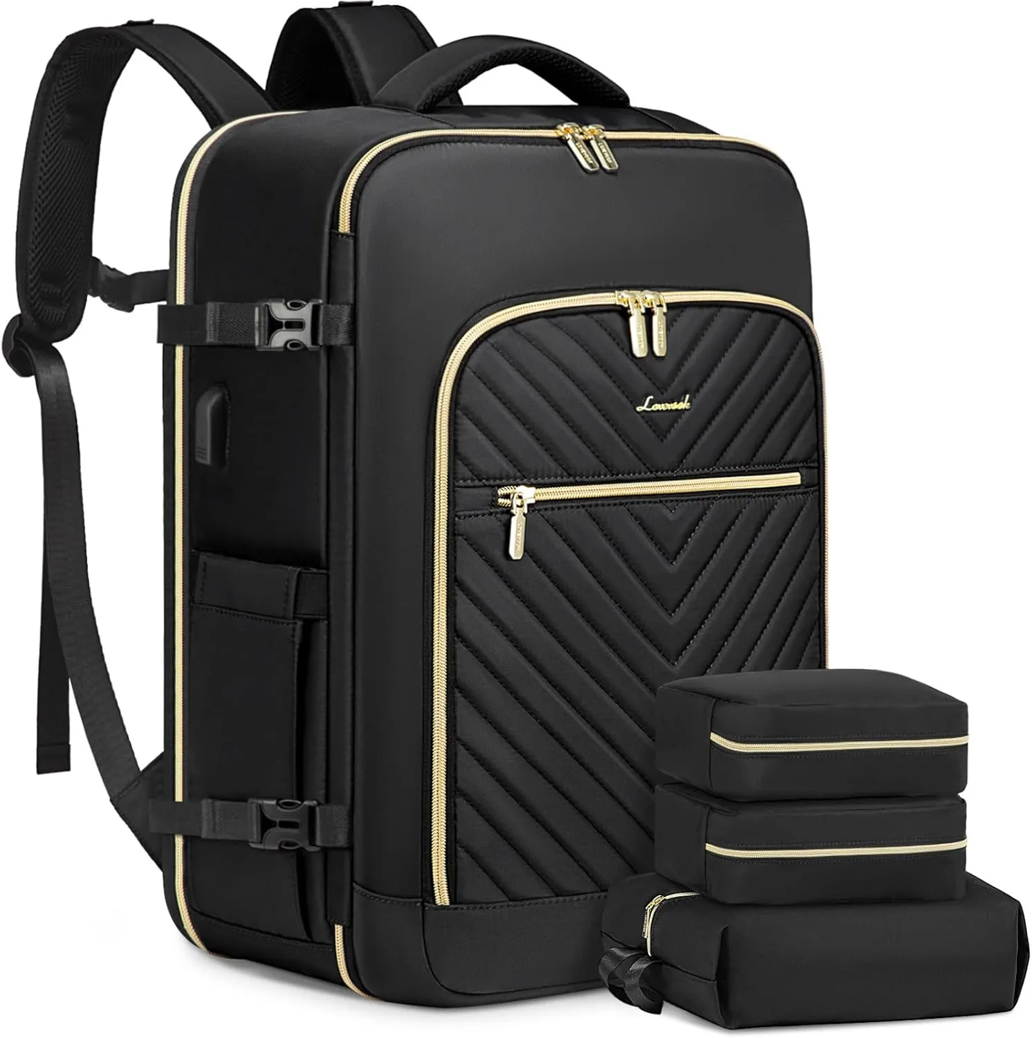 LOVEVOOK Travel Backpack With 3 Packing Cubes,Large Carry on Backpack as Personal Item Airline Approved,50L Waterproof Daypack Travel Bag TSA Fit 18inch Laptop Luggage With USB Charging Port